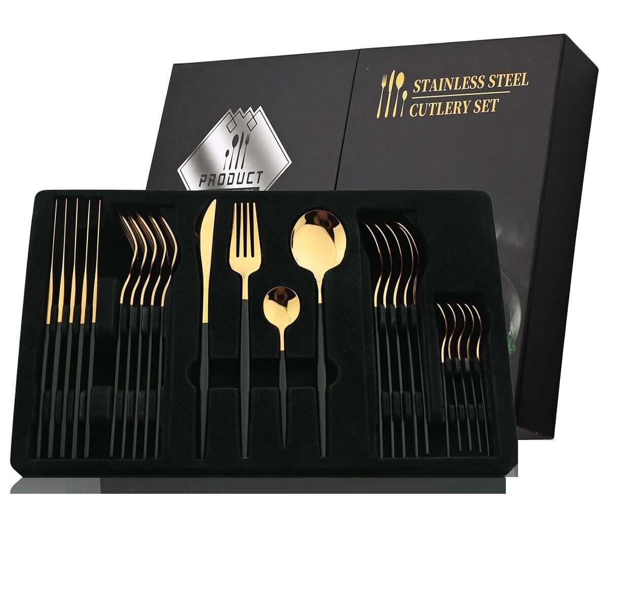 Rungassi Besteck-Set Premium Besteck-Set Schwarz/Gold 6 Personen 24-tlg Edelstahl