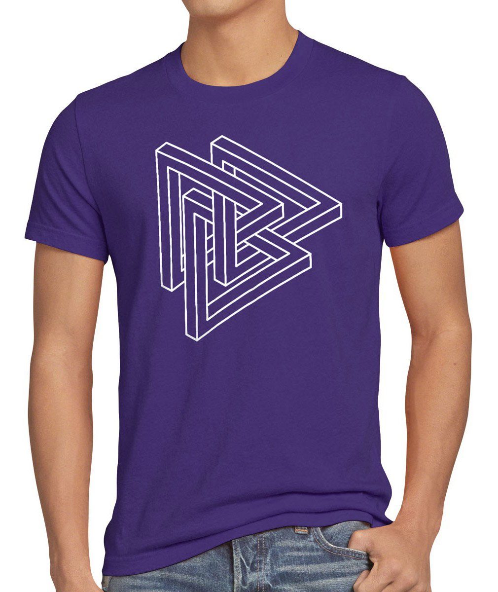 style3 Print-Shirt Herren T-Shirt Penrose Big Bang Sheldon Escher Cooper Dreieck Würfel Theory geo lila