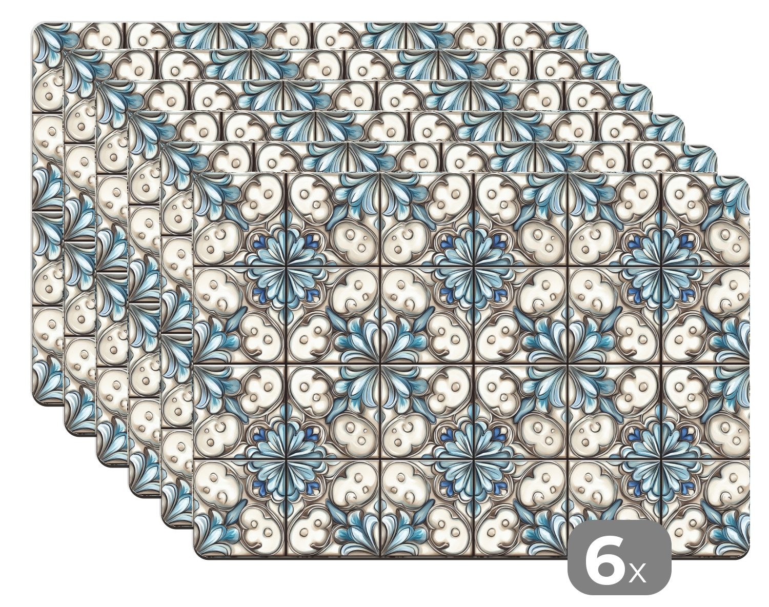 MuchoWow Platzset Barock - Fliese - Bunt, (6-St), Platzsets, Tischset, Abwaschbar, Tischsets, Platzdeckchen
