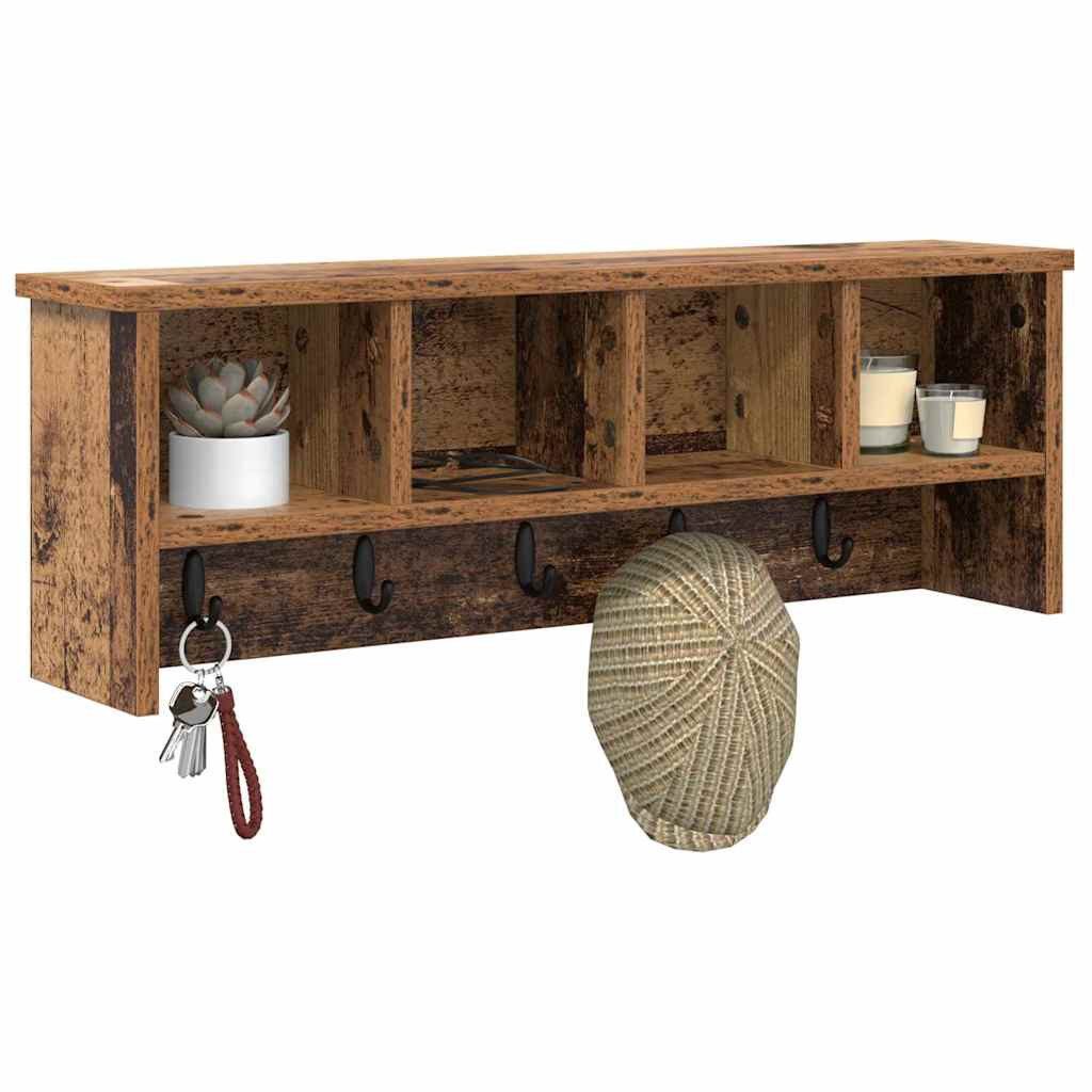 furnicato Garderobenständer Wandgarderobe mit 3 Regalen 75 x 16 x 26 cm Altholz, Garderobenständer mit 3 Regalböden und Haken für den Flurbereich