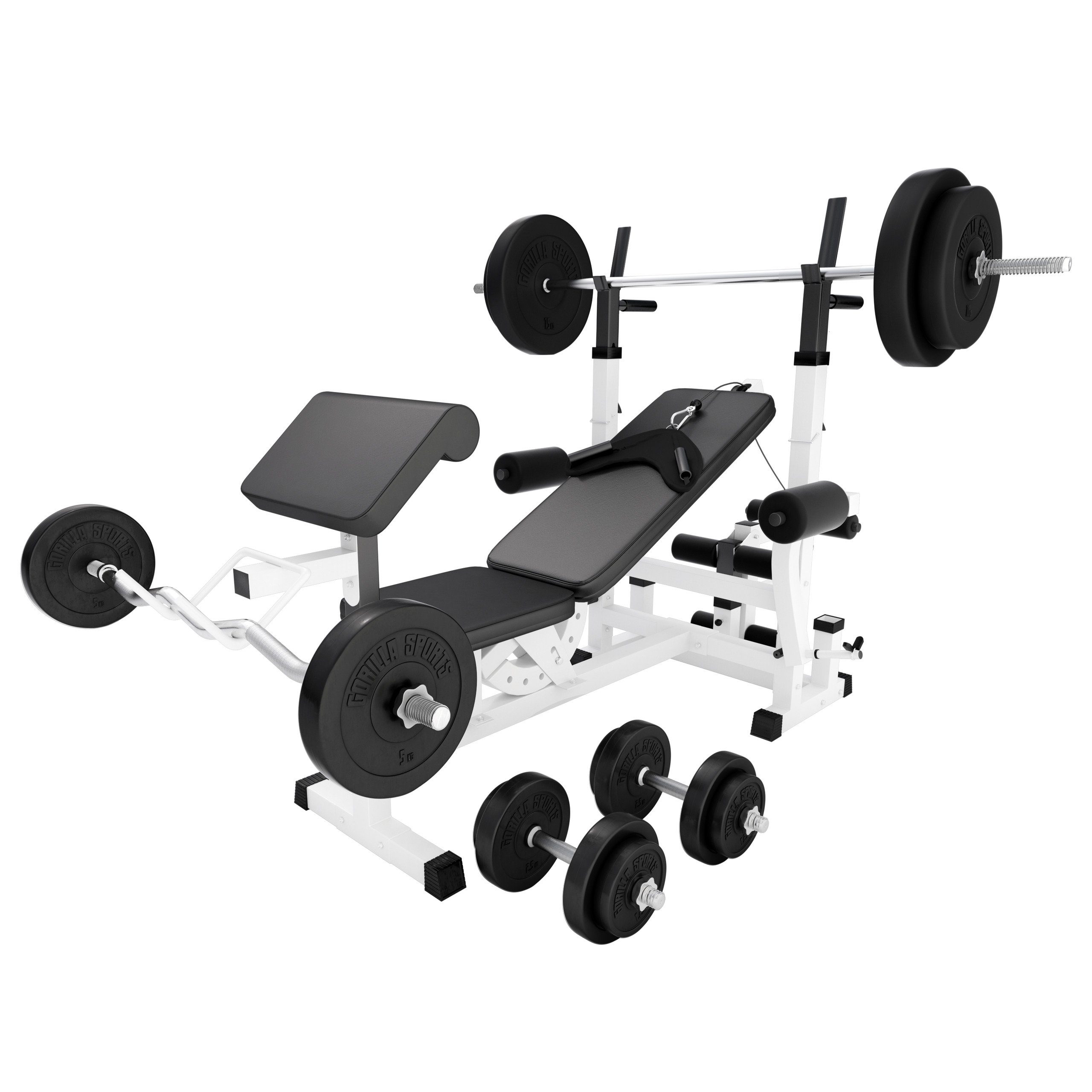 Kraftstation inkl. Hantelset 100kg, Latzug, Weiß/Schwarz - Multifunktion Hantelbank