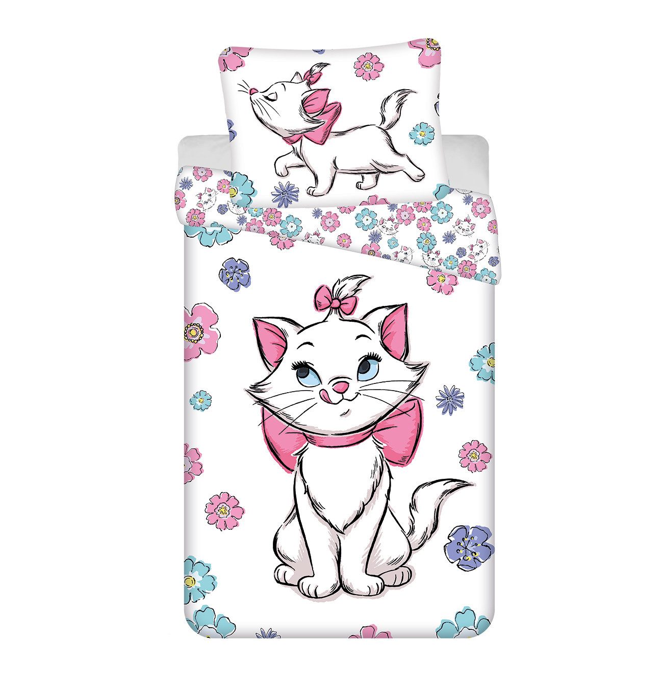 Disney Kinderbettwäsche Marie Cat Design Kuschelige Baumwolle, 140x200 cm & 70x90 cm, Baumwolle, 2 teilig