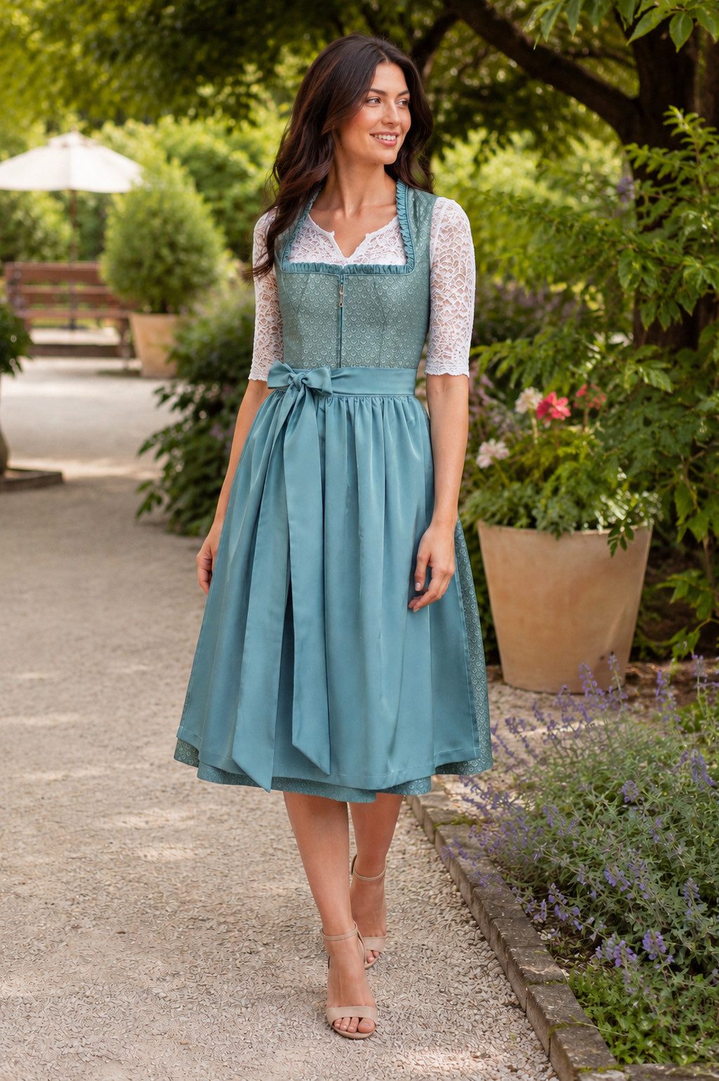 Alpenmärchen Dirndl Midi Dirndl Liane in petrol - ALM1040 – Bild 2 von 4