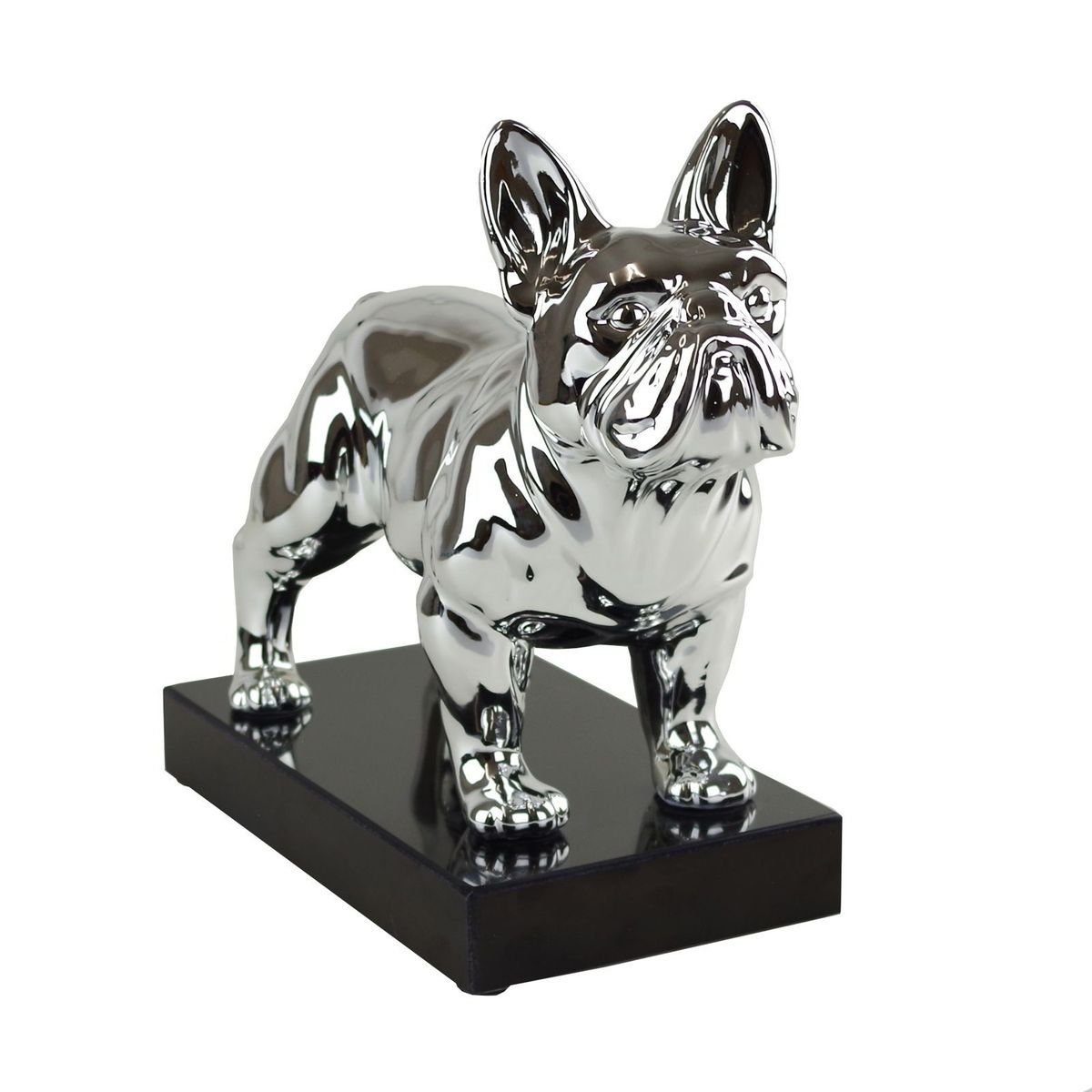 Casablanca Dekoobjekt hochwertige einer Bulldogge Kunstobjekt auf Optik franz. stehend, Dekofigur Marmorsockel