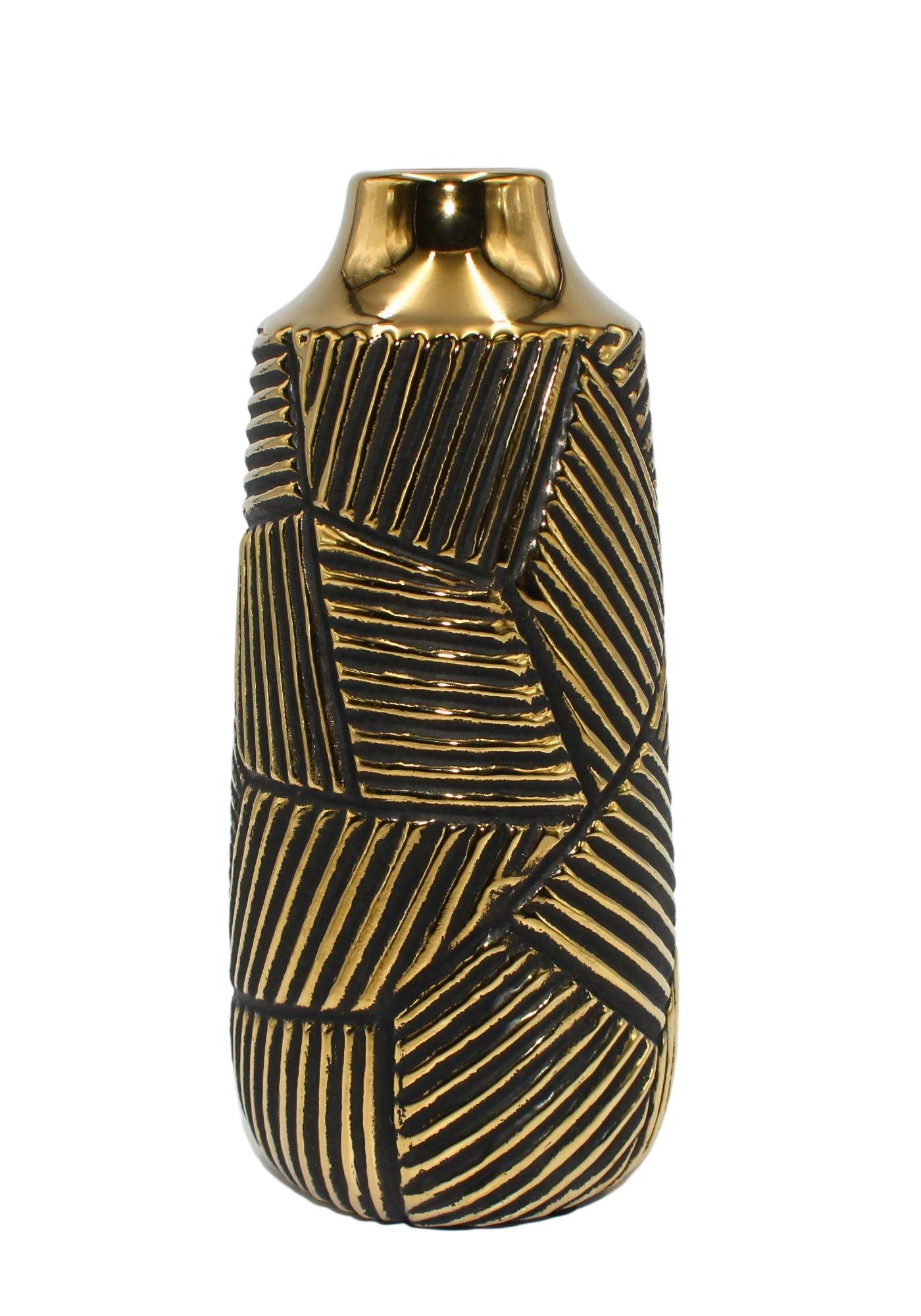 verschiedene (1 Vase hochwertige Keramik Vase, Dekohelden24 schmale gold-schwarz, in Edle St) 1 Dekovase