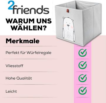 2friends Faltbox 3er Set Aufbewahrungsboxen für Kallax Boxen - Kinder Spielzeugkiste (33x33x33cm), Abwaschbar Kallax Boxen mit Schlaufe zum Herausziehen, Alt Grau