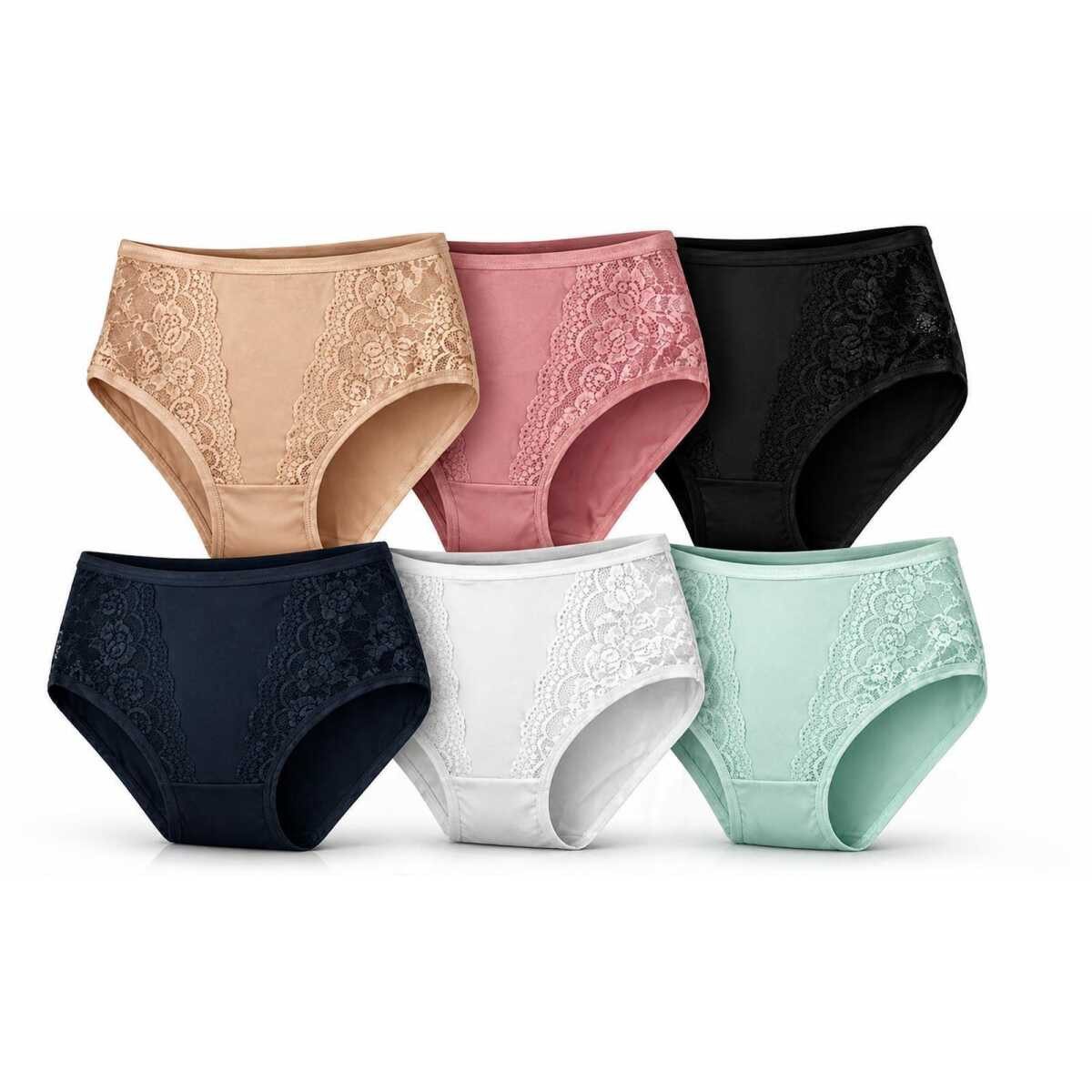 EloModa Taillenslip Damen Taillenslips 6er Pack mit Spitze High Waist Unterhosen Mix4 3XL (6-St) 6er Pack Spitzenslips, hoher Bund, weich & elastisch