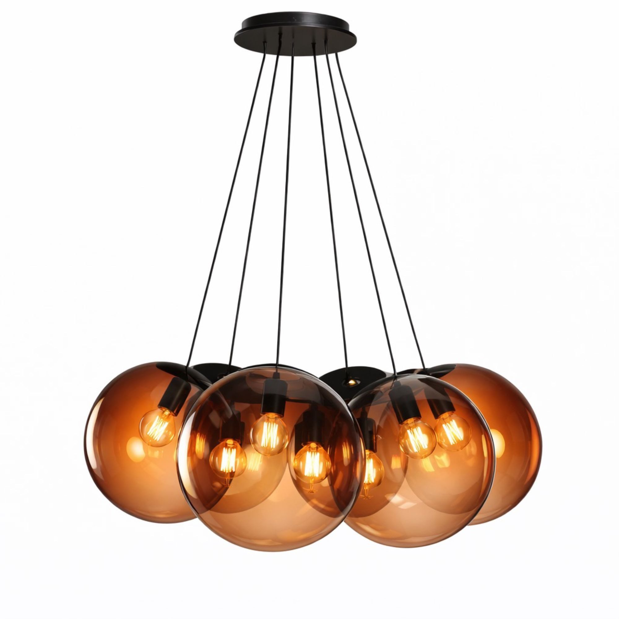 s.luce Pendelleuchte s.luce Orb Cluster Glas-Pendelleuchte 7-flammig 7x20cm Rauch Verlauf