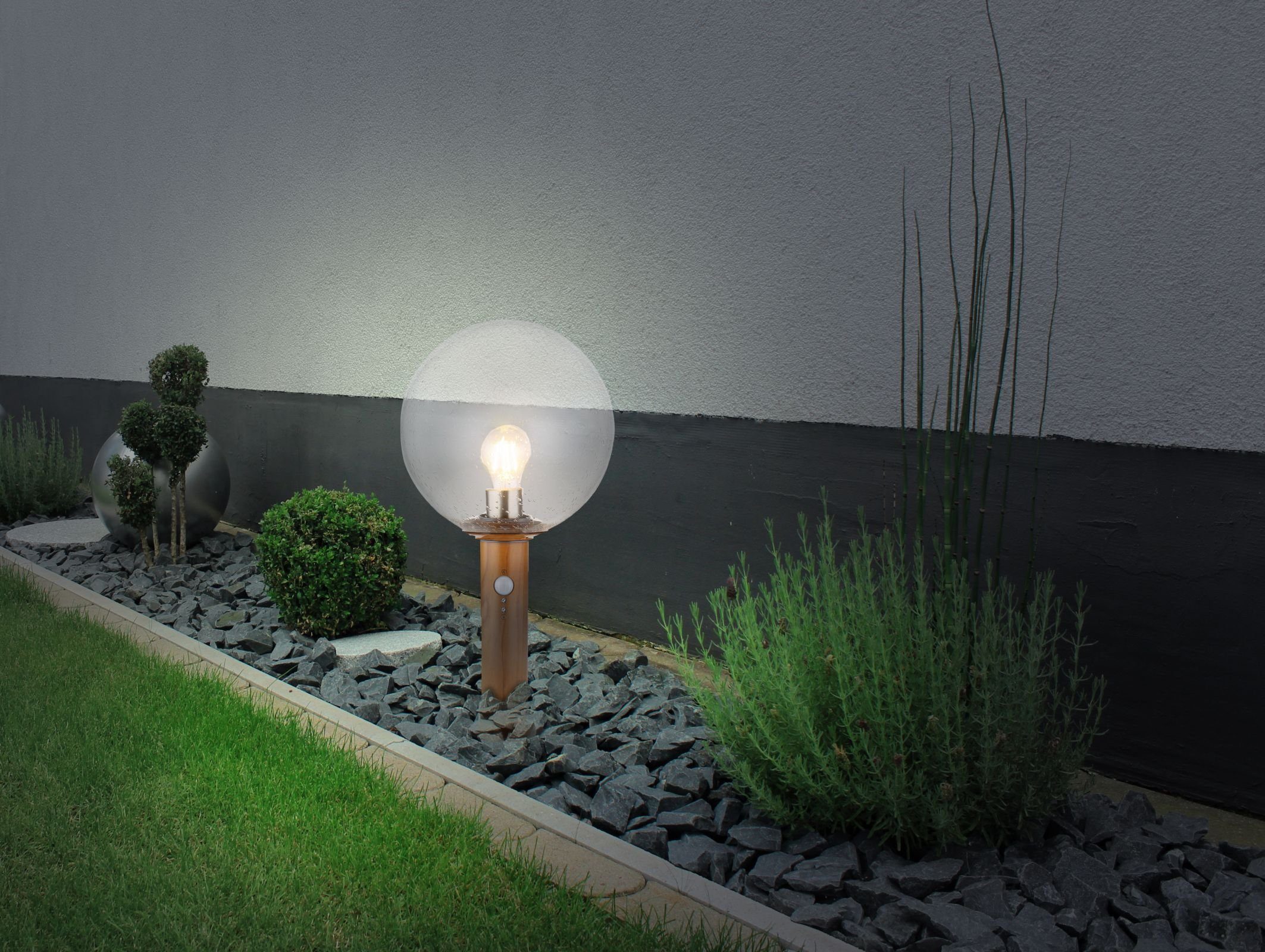 Globo Gartenleuchte Globo LED Außenleuchte Alu Garten Wegeleuchte Standleuchte Holzoptik