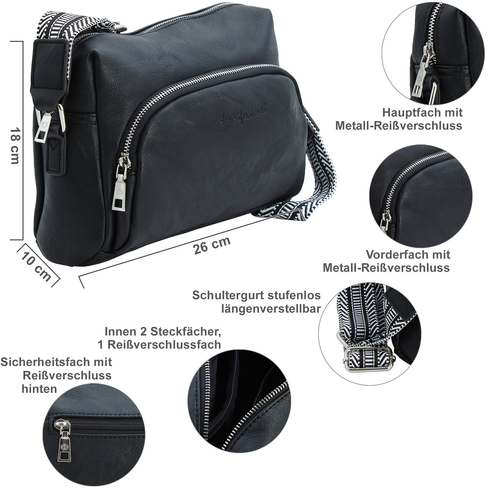 J JONES JENNIFER JONES Schultertasche Modische Damen Umhängetasche – Crossbody Bag mit gewebtem Schultergurt