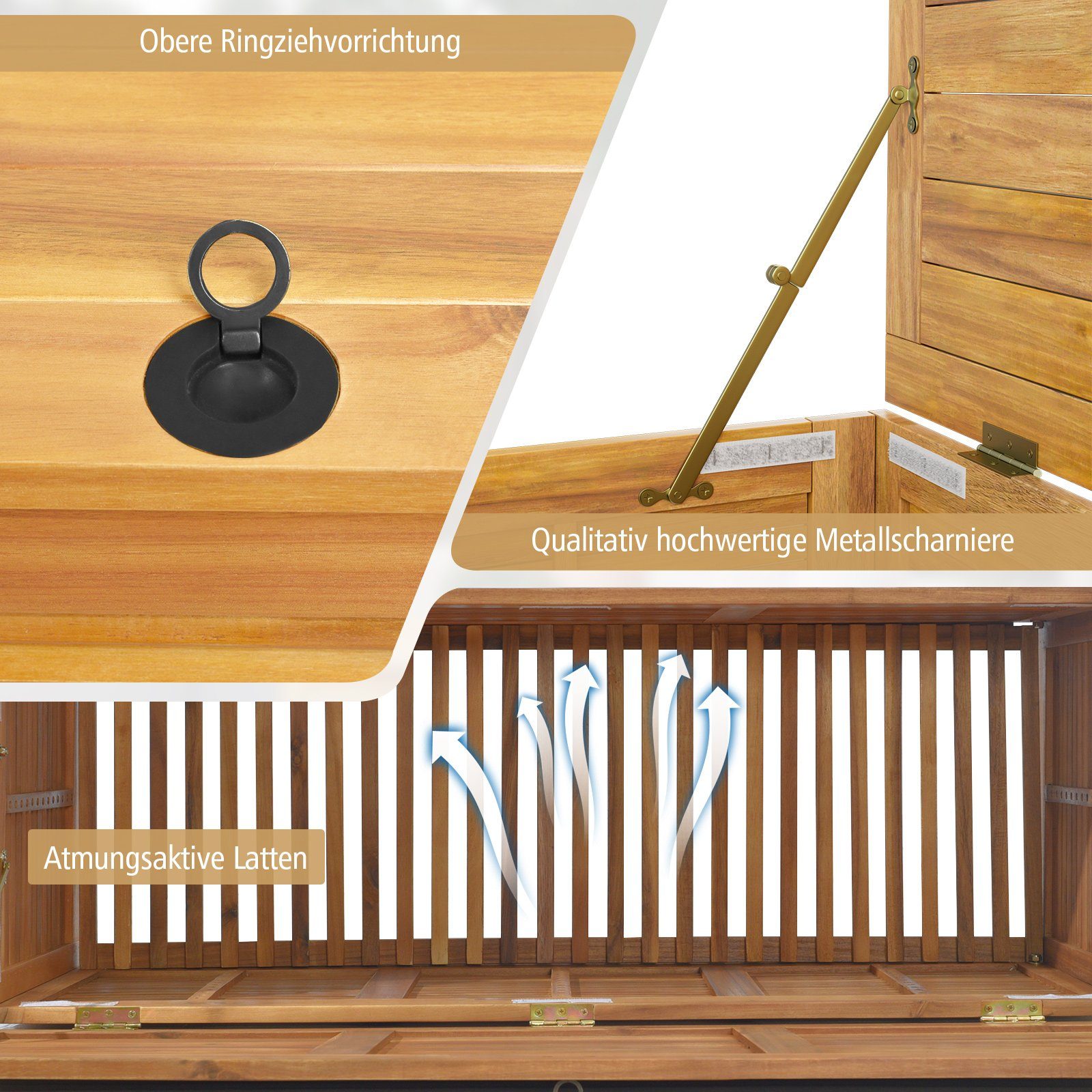 COSTWAY Gartenbox Griff 182L, Gartenbank, Innentasche wasserfester & mit