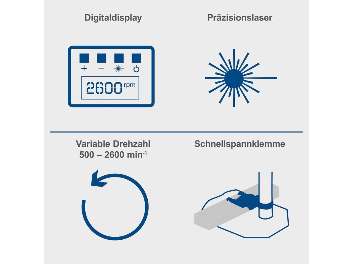 Scheppach Tischbohrmaschine DP55, 230V V, max. 2600 U/min, Bohrfutterspannbereich von 1,5 bis 13 mm, mit Digitaldisplay & Laser