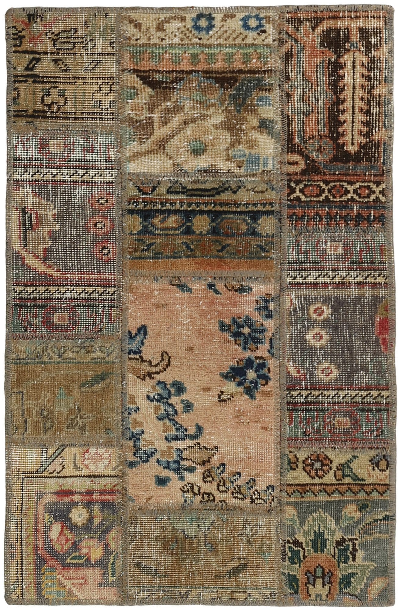 Wohnando Teppich MY-RUG Vintage Patch Work Floral & Ornamentiert 90x60cm, Rechteckig, Höhe: 10 mm, Handgeknüpfter Teppich,Handgesponnene Wolle, mit Naturfarben gegärbt