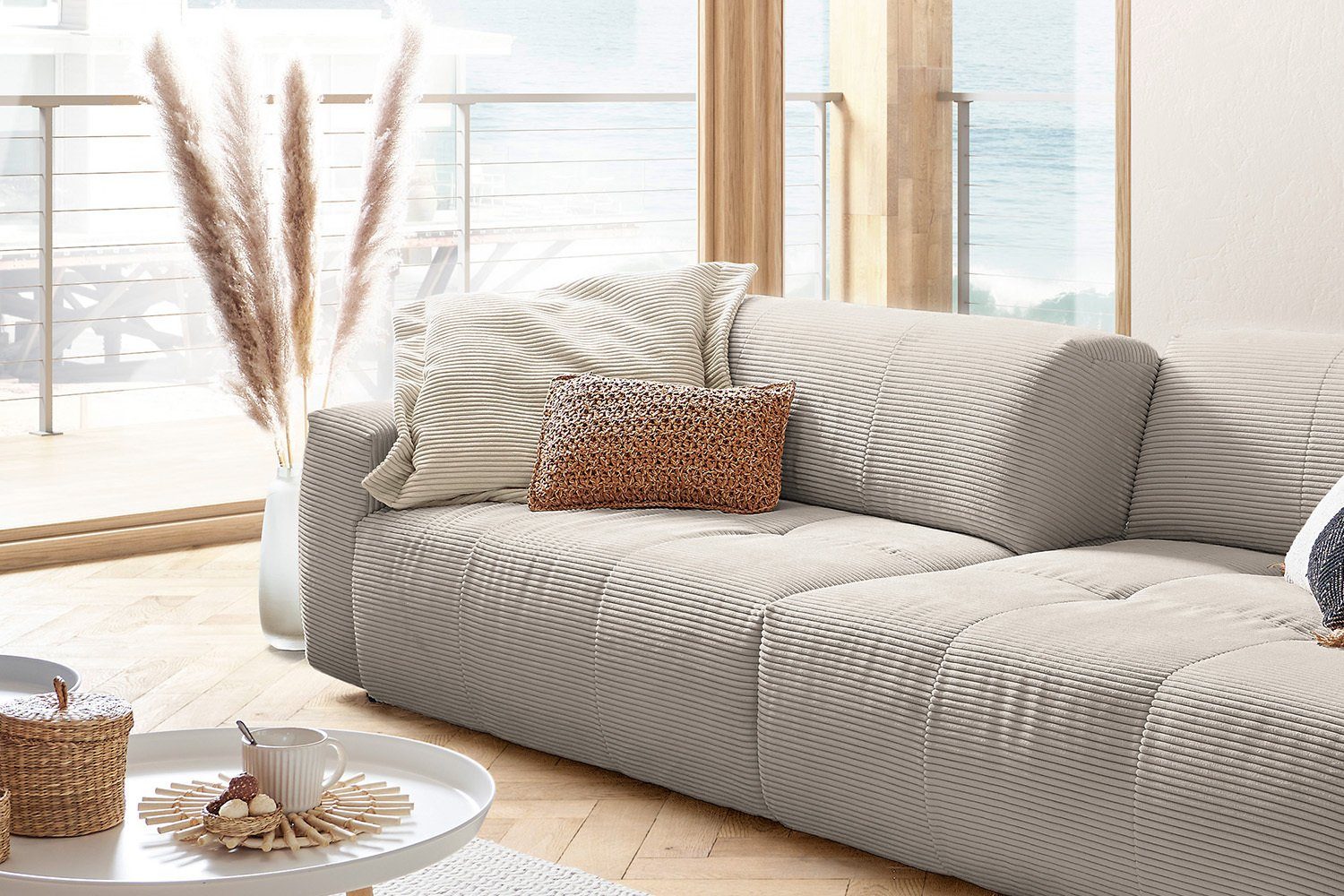 KAWOLA Sofa steingrau Sitztiefenverstellung mit Big 3-Sitzer Farben PALACE, Cord versch.
