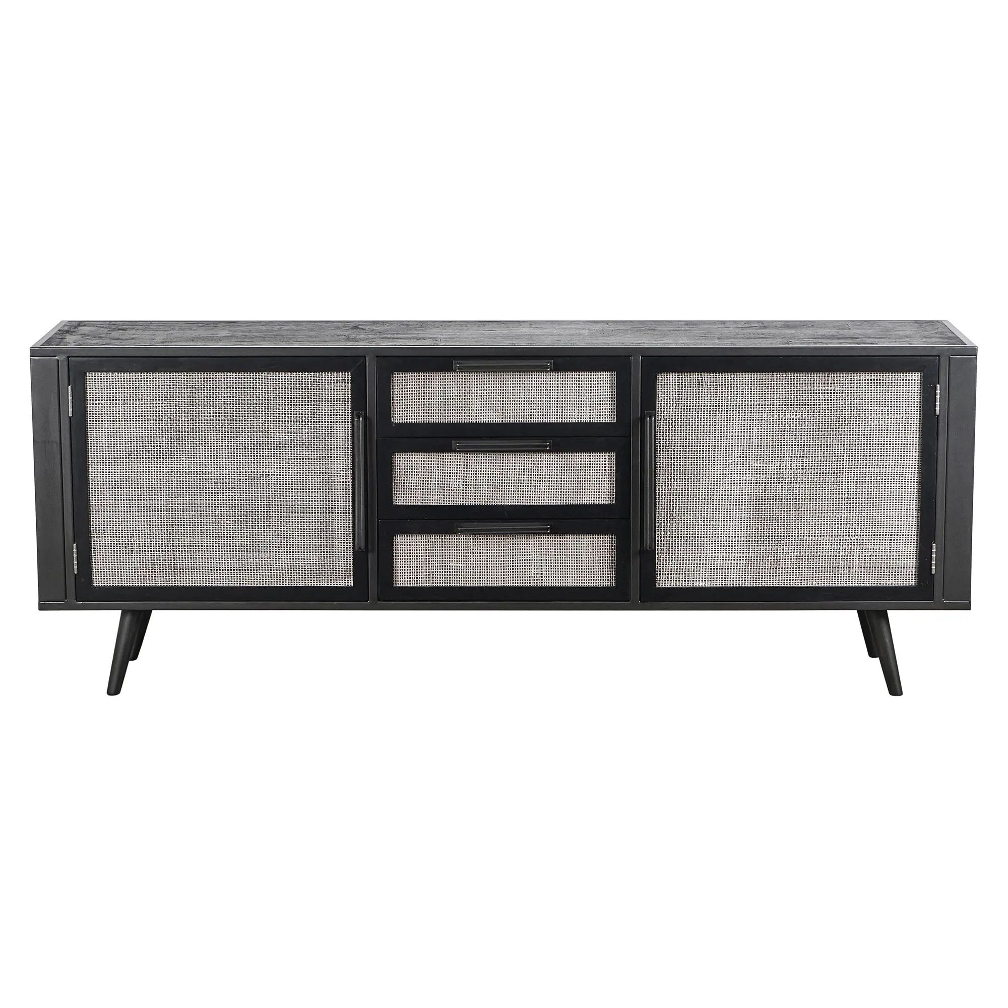 Novasolo Buffet Nordic Mindi Rattan Langer Buffetschrank 2 Türen 3 Schubladen