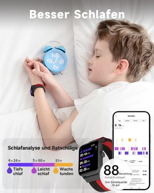 BIGGERFIVE Fitness-Tracker 5ATM Wasserdicht, Puzzle-Spiele, 24/7 Puls Kinder Smartwatch (1,5 Zoll), mit Schrittzähler, Schlaf-Monitor, Wecker für Mädchen
