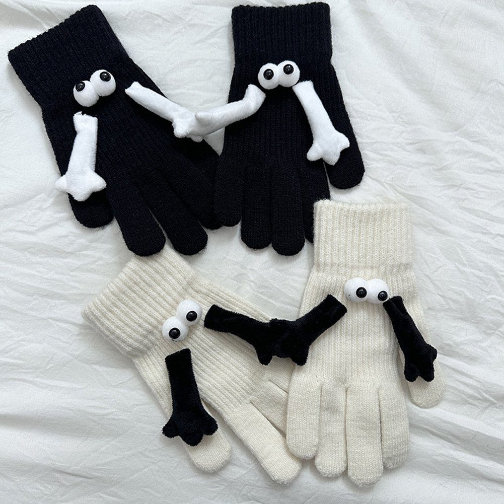 Blusmart Strickhandschuhe Mit Strickhandschuhe black Cartoon-Hand-in-Hand-Motiv, Warme Handschuhe Bequem