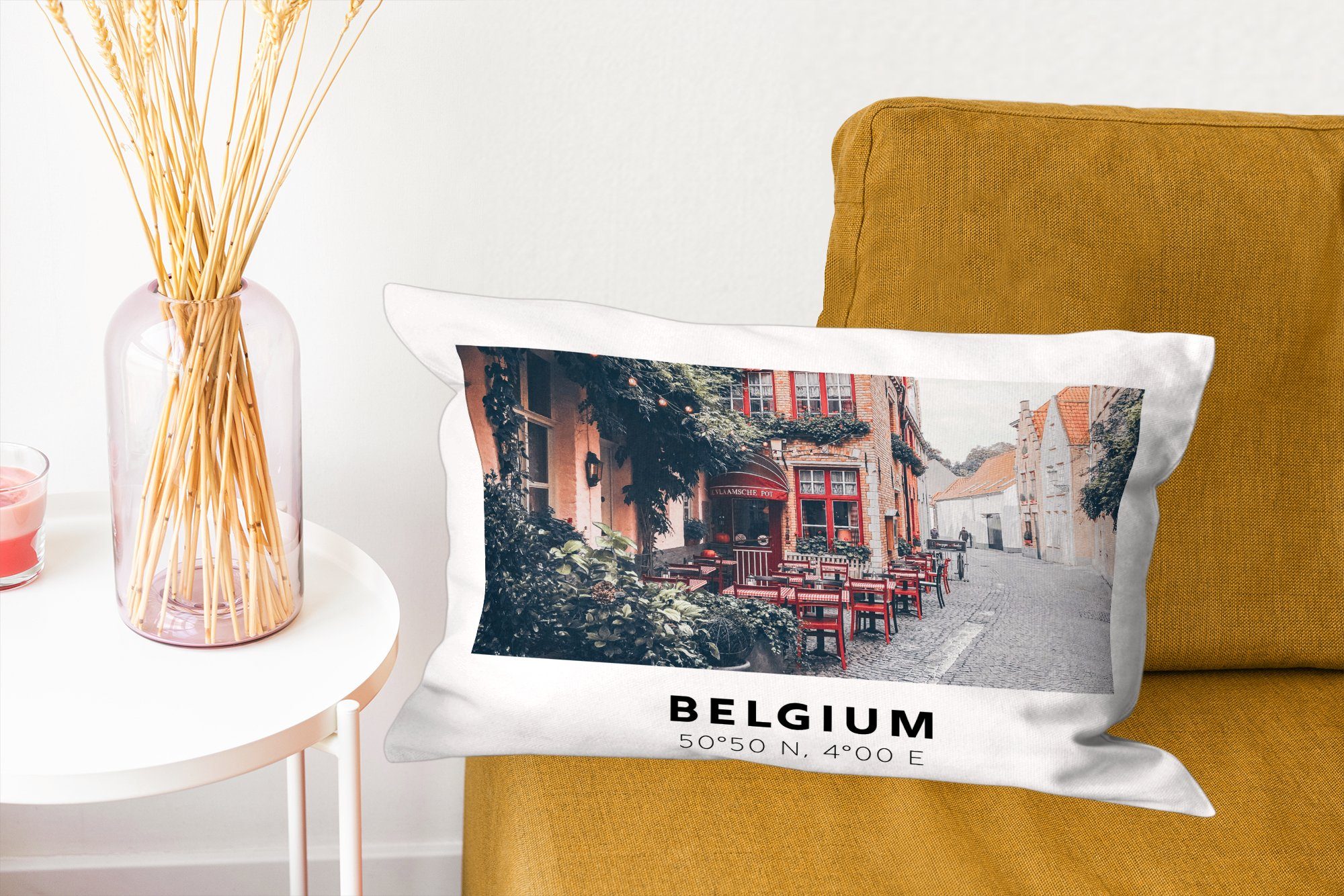 Dekokissen Café, mit Wohzimmer Dekoration, Schlafzimmer Rot Füllung, - Terrasse - Belgien MuchoWow Zierkissen, - Dekokissen