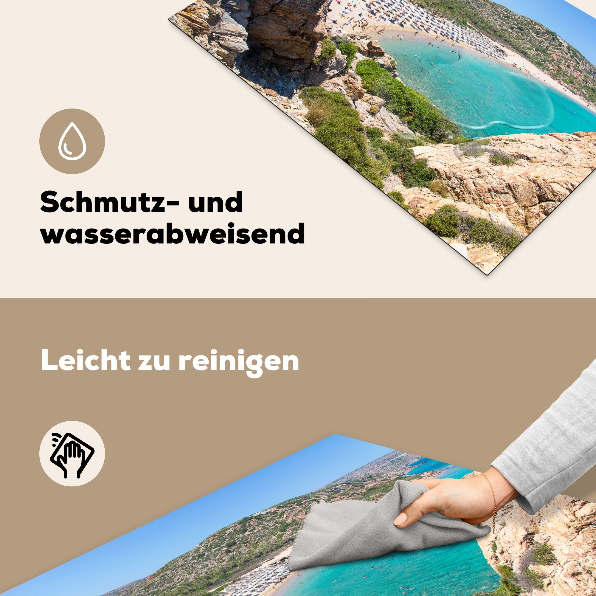 MuchoWow Herdblende-/Abdeckplatte Berge und die Strand 81x52 Vinyl, Kreta, cm, tlg), für Schutz Ceranfeldabdeckung küche, auf Induktionskochfeld (1