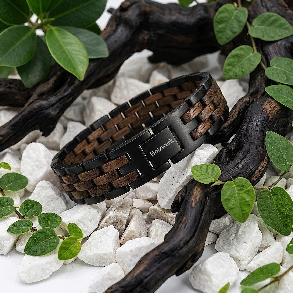 Holzwerk Edelstahlarmband Designer Holz Armband, Armkette Gliederarmband, Holz Unikate inkl. Armbandkürzer, ideal als Geschenk