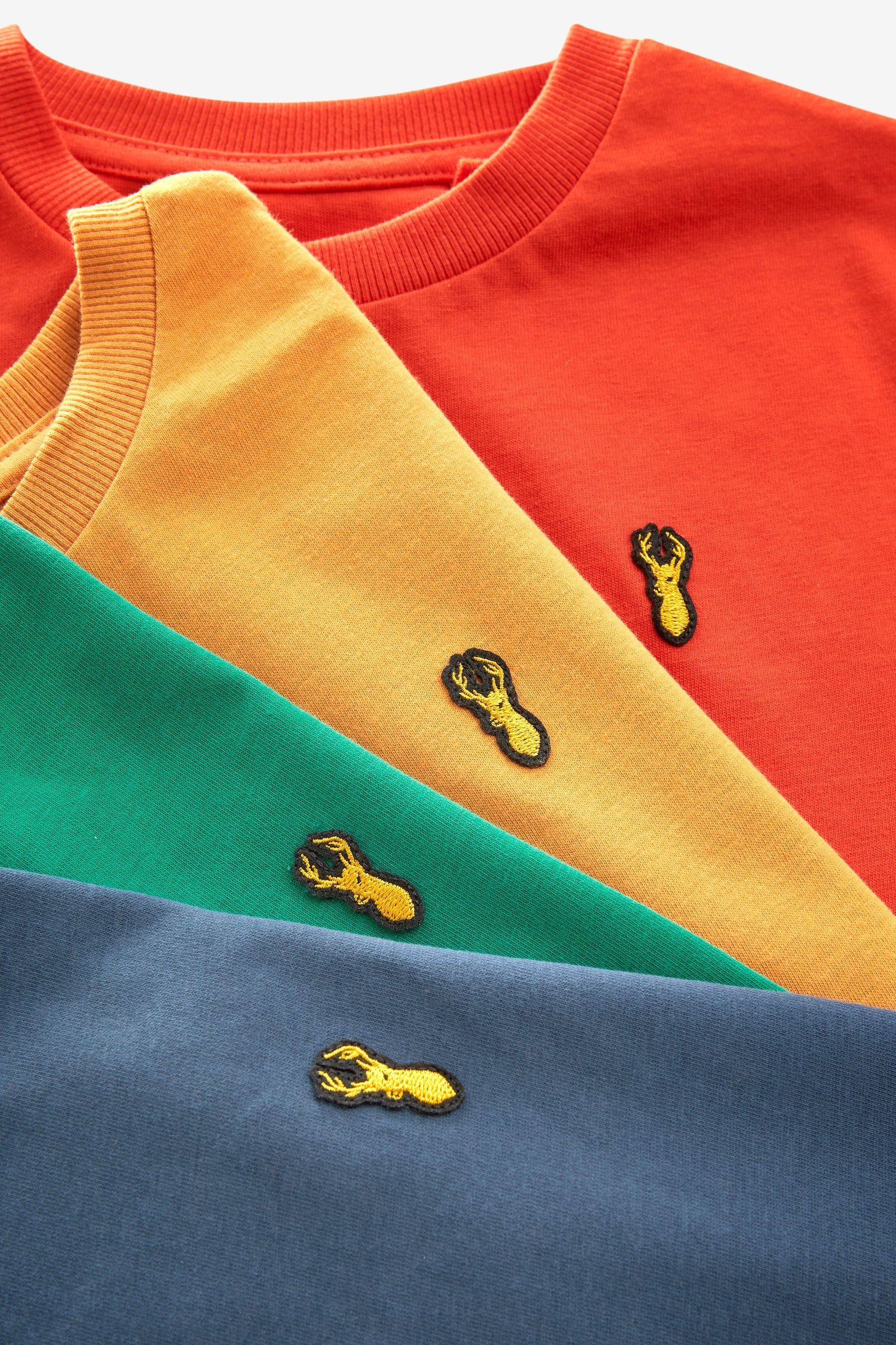Multi 4er-Pack Brights T-Shirt Hirsch-Stickerei mit Next Kurzarm-T-Shirts (4-tlg)