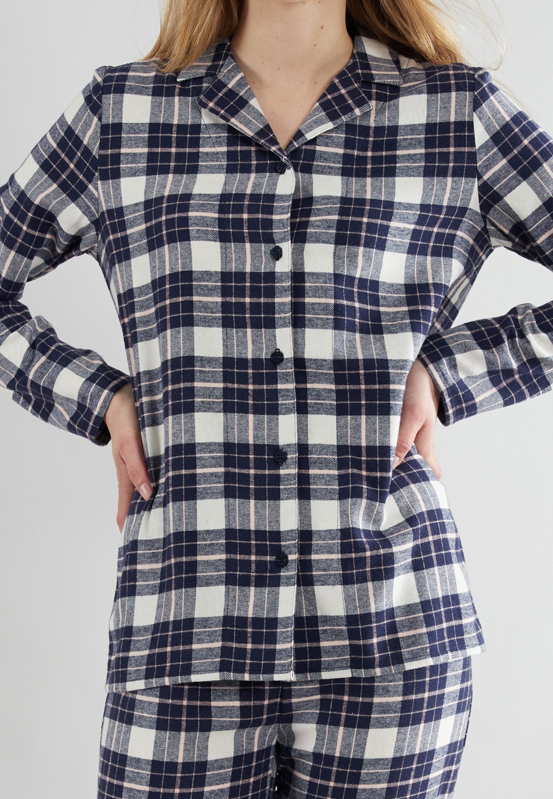 GÖTZBURG Pyjama GÖTZBURG Damen Pyjama blau kariert (1 tlg)