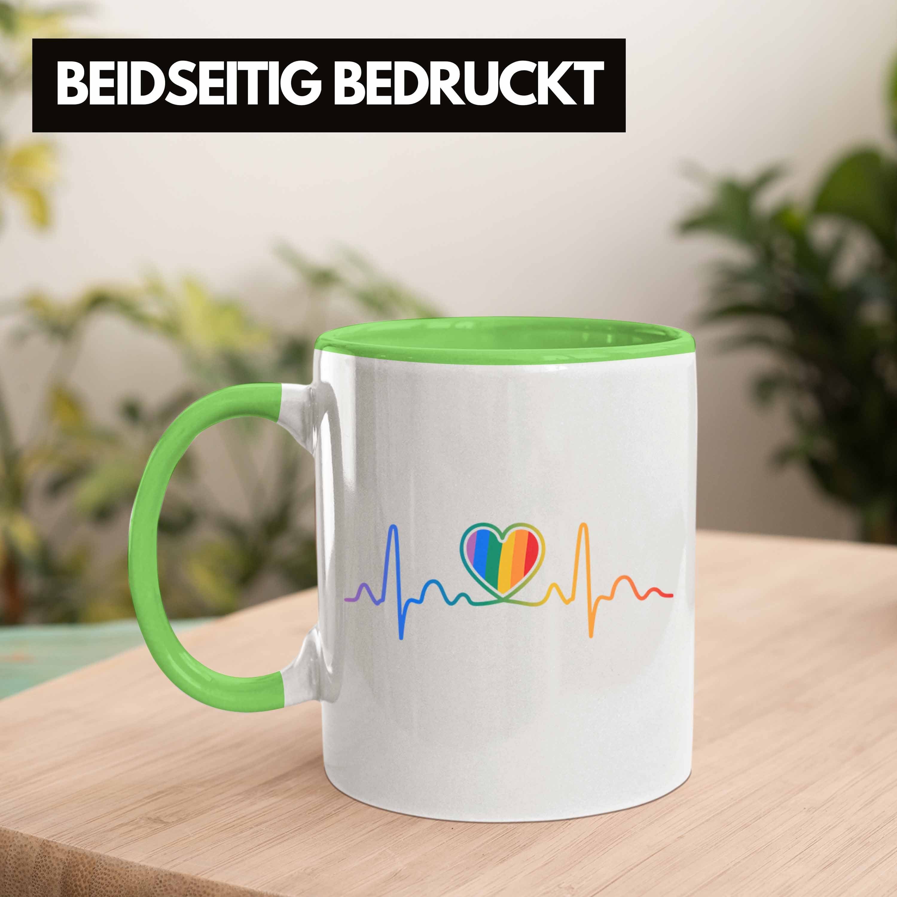 - Geschenk Schwule Tasse Regenbogen Lustige Herzschlag Grafik Tasse für LGBT Transgender Grün Lesben Regenbogen Trendation Trendation