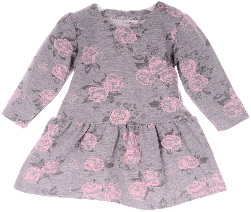 La Bortini Druckkleid Kleid Babykleid in Grau mit Rosenmuster Blumen Langarmkleid weich, gemustert, Rosen, 50 56 62 68 74 80 86