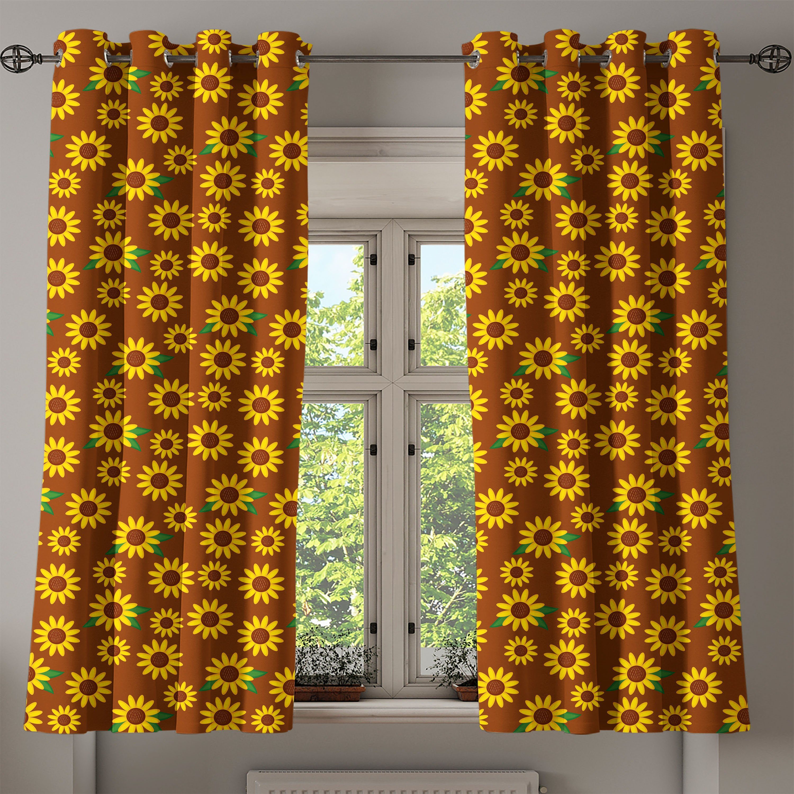 Wohnzimmer, 2-Panel-Fenstervorhänge Schlafzimmer Dekorative für Cartoon-Blüten Sonnenblume Gardine Abakuhaus,