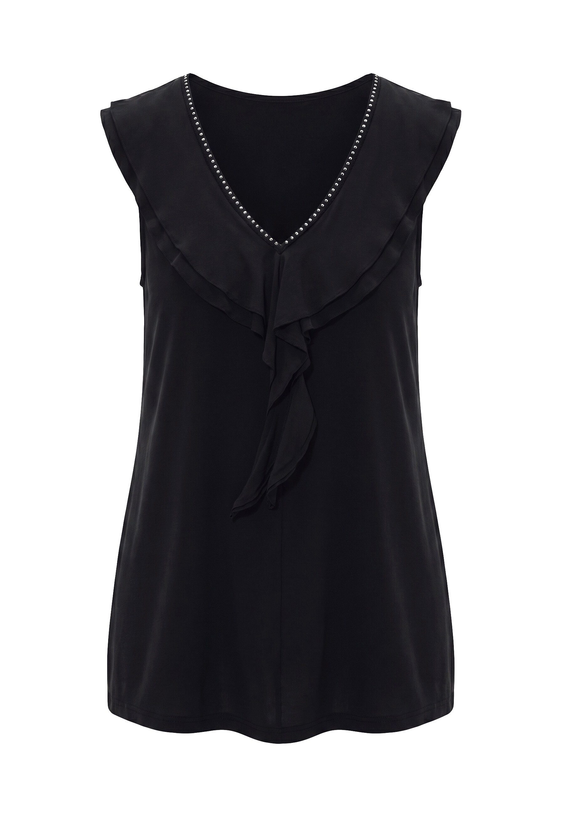 MIAMODA Longtop Top A-Linie V-Ausschnitt mit Ziernieten und Volant