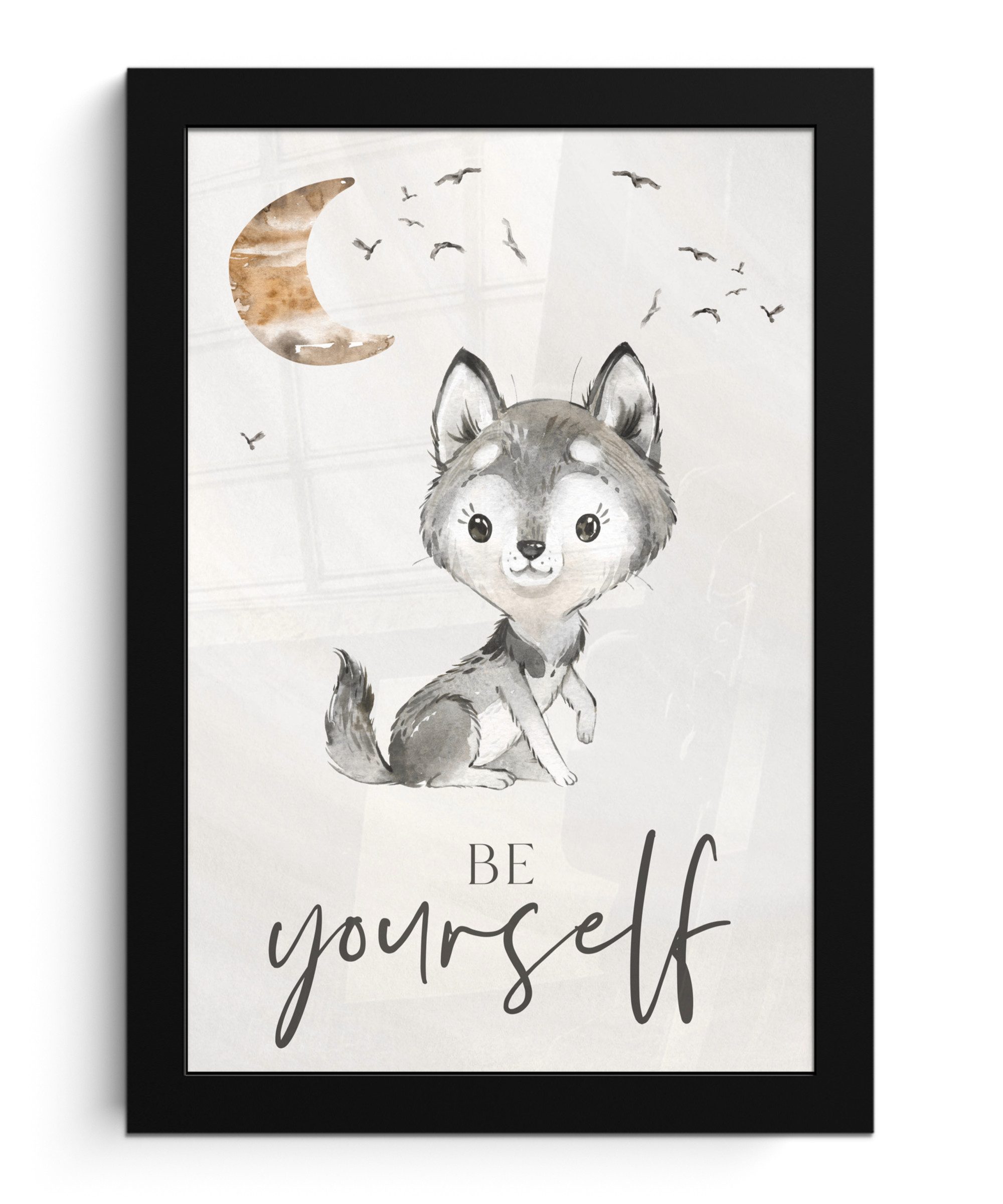 MuchoWow Poster Sprichwörter - Wolf - Sei du selbst - Kinder - Jungen - Mädchen - Aqua, (1 St), Bilderrahmen, Zimmer Deko, Bild für Wohnzimmer, 20x30 cm