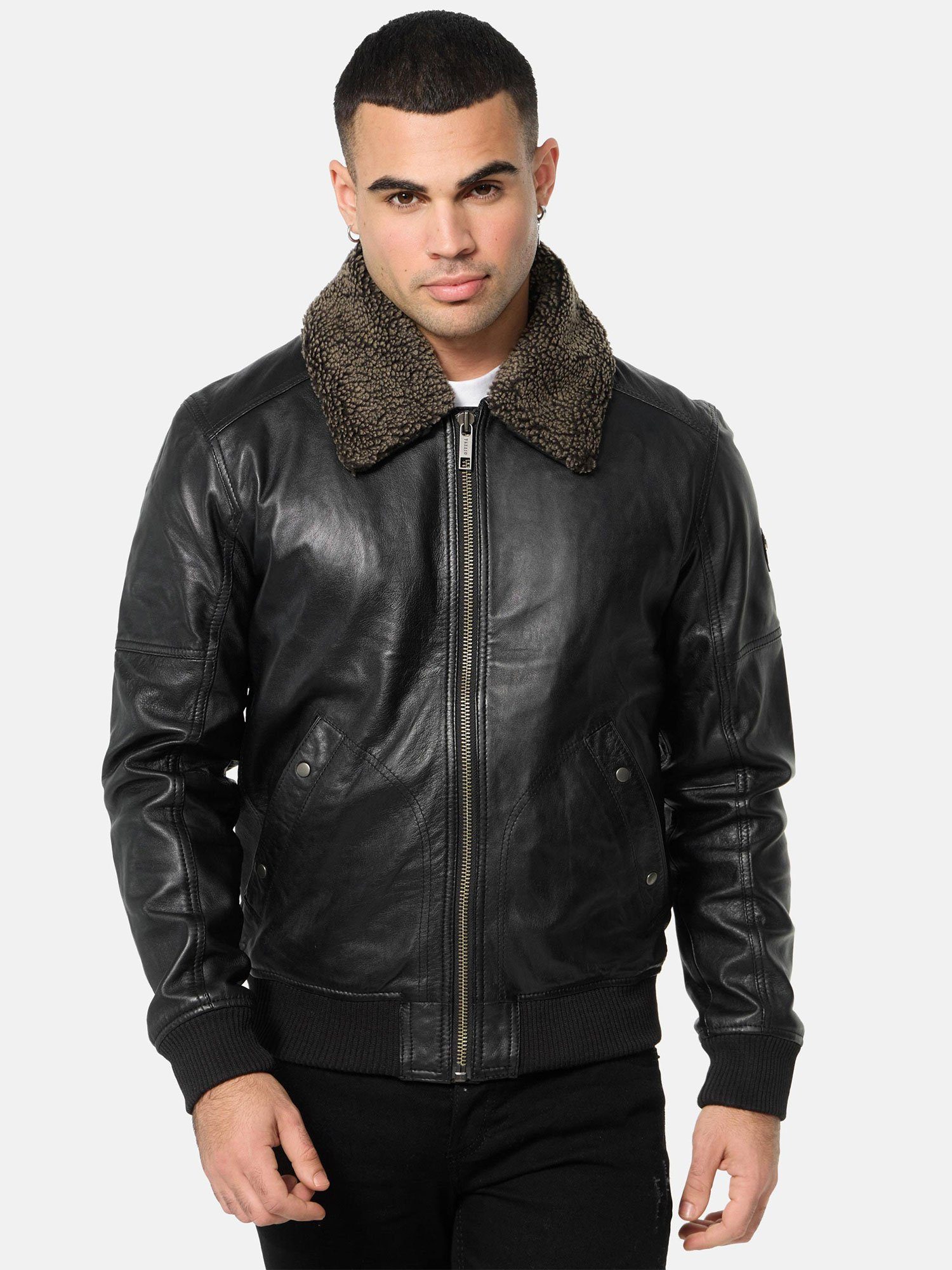 abnehmbarem schwarz Lederjacke Tazzio Fell A801 mit