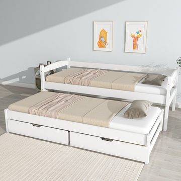 IDEASY Kinderbett Jugendbett, Twin mit Rollen und Stauraum, 200x90 cm/190x90 cm) (mit Seitengittern, mit stabilen Lattenrosten aus Holz), einfach zu montieren