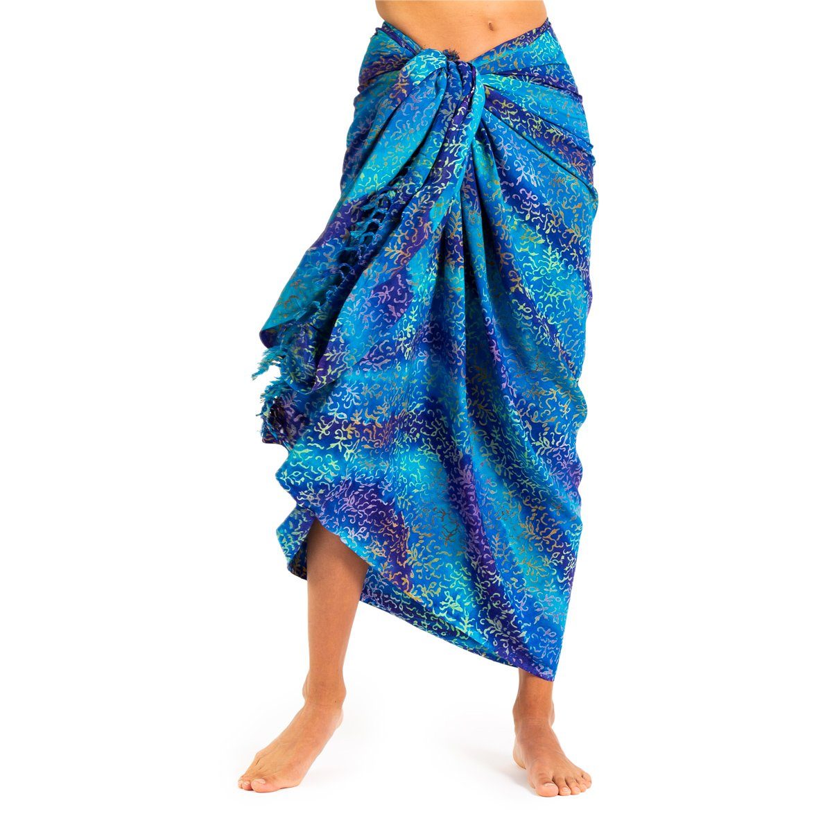 PANASIAM Pareo Sarong Wachsbatik Blautöne aus hochwertiger Viskose Strandtuch, Strandkleid Bikini Cover-up Tuch für den Strand Schultertuch Halstuch B113 blue