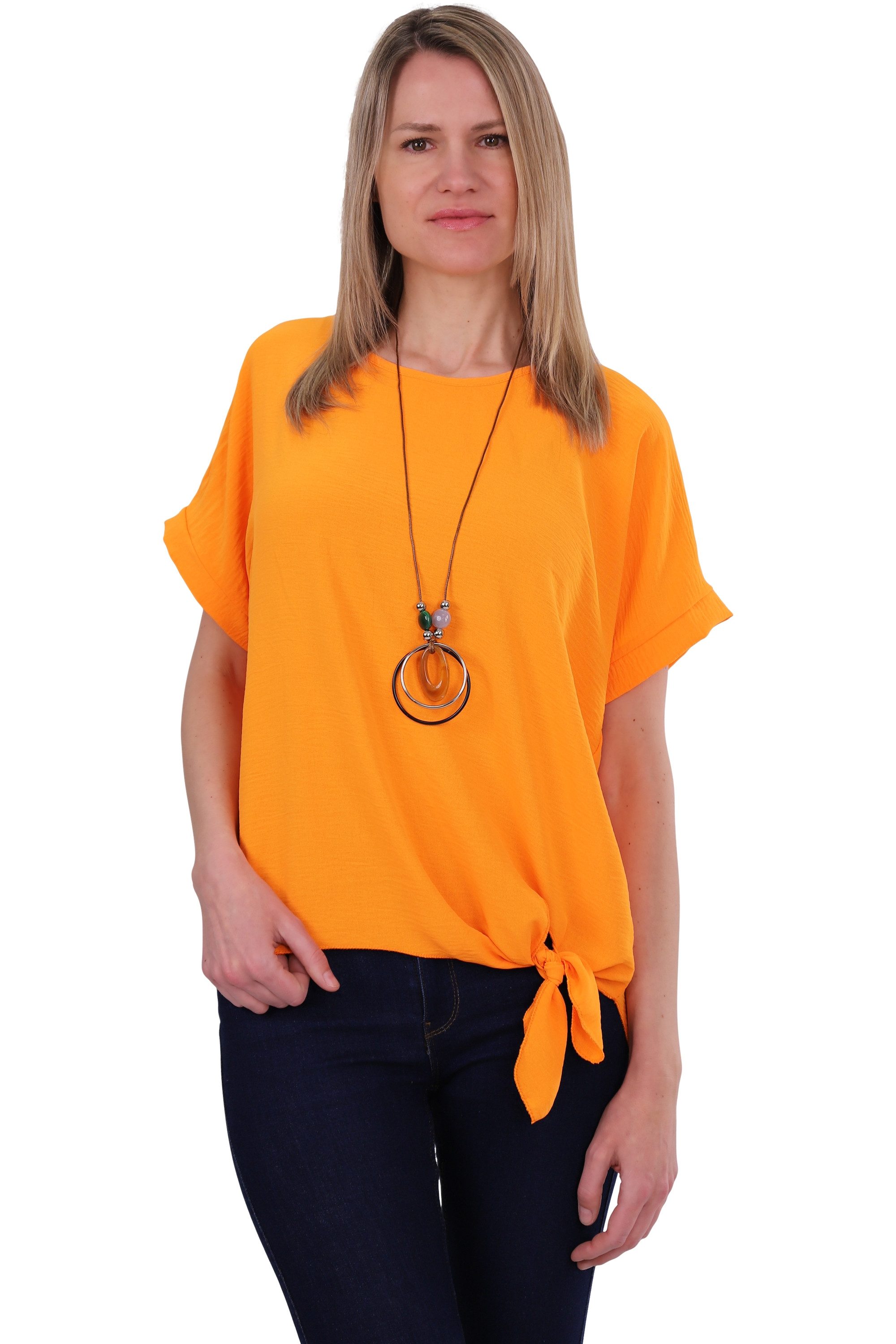 malito more than fashion Blusenshirt malito Damen Blusenshirt 10508 mit Bindeknoten und Kette Einheitsgröße