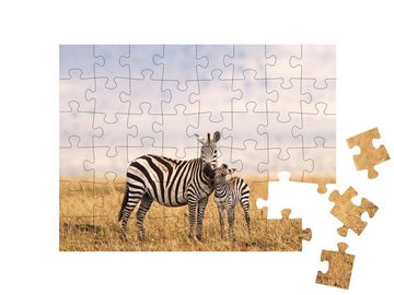 puzzleYOU Puzzle Burchell- oder Steppenzebra in Tansania, 48 Puzzleteile, puzzleYOU-Kollektionen Zebras, Tiere in Savanne & Wüste