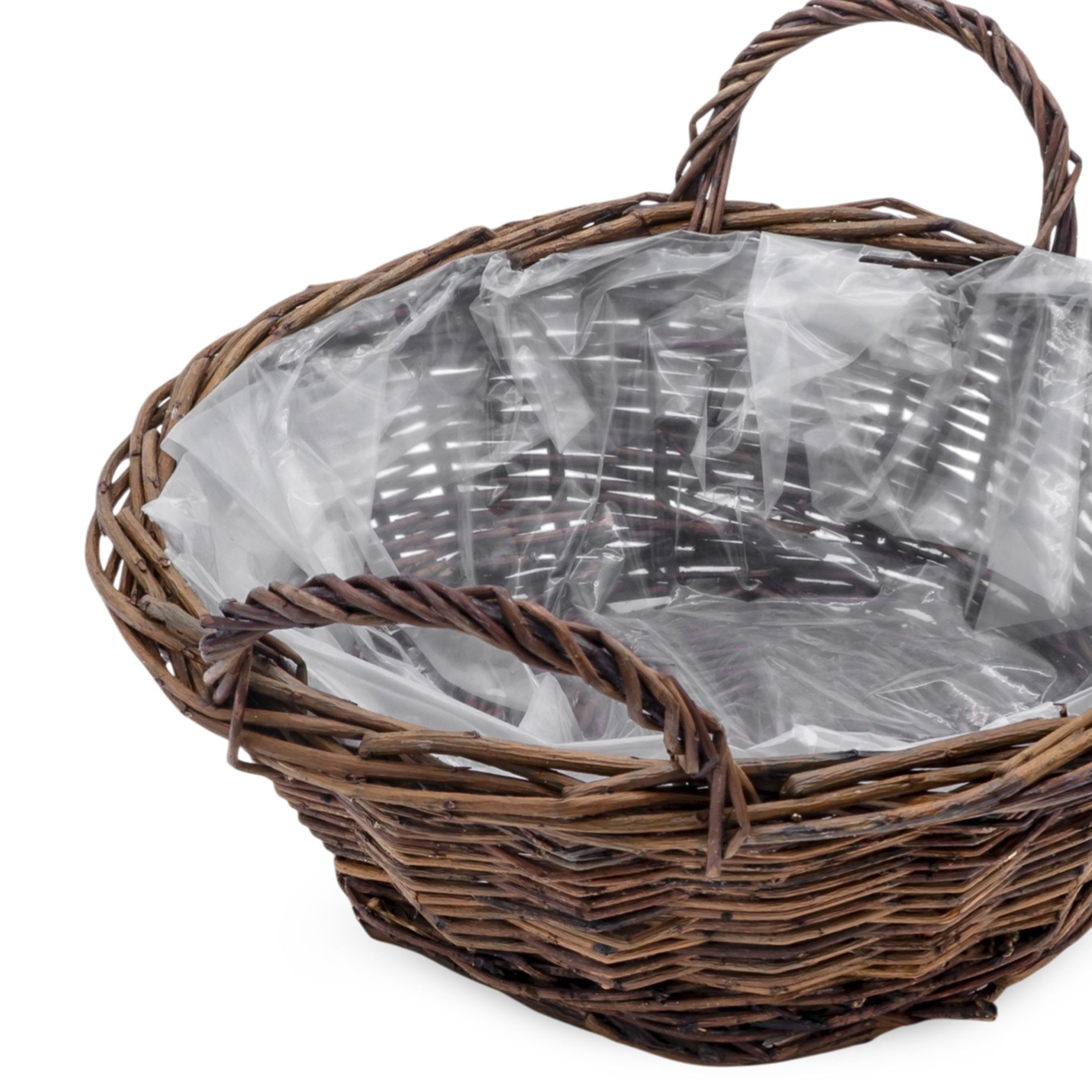 Spetebo Pflanzschale Rattan Pflanzkorb natur mit Henkel (Set, 2 St., Ø 30 cm), Blumenkorb mit Folie ausgekleidet zum direkten Bepflanzen