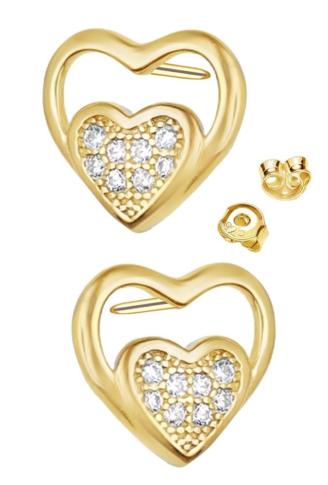 Paar Ohrstecker 925 Silber Herz gold Schmuck für Frauen Damen Ohrringe Herzohrringe