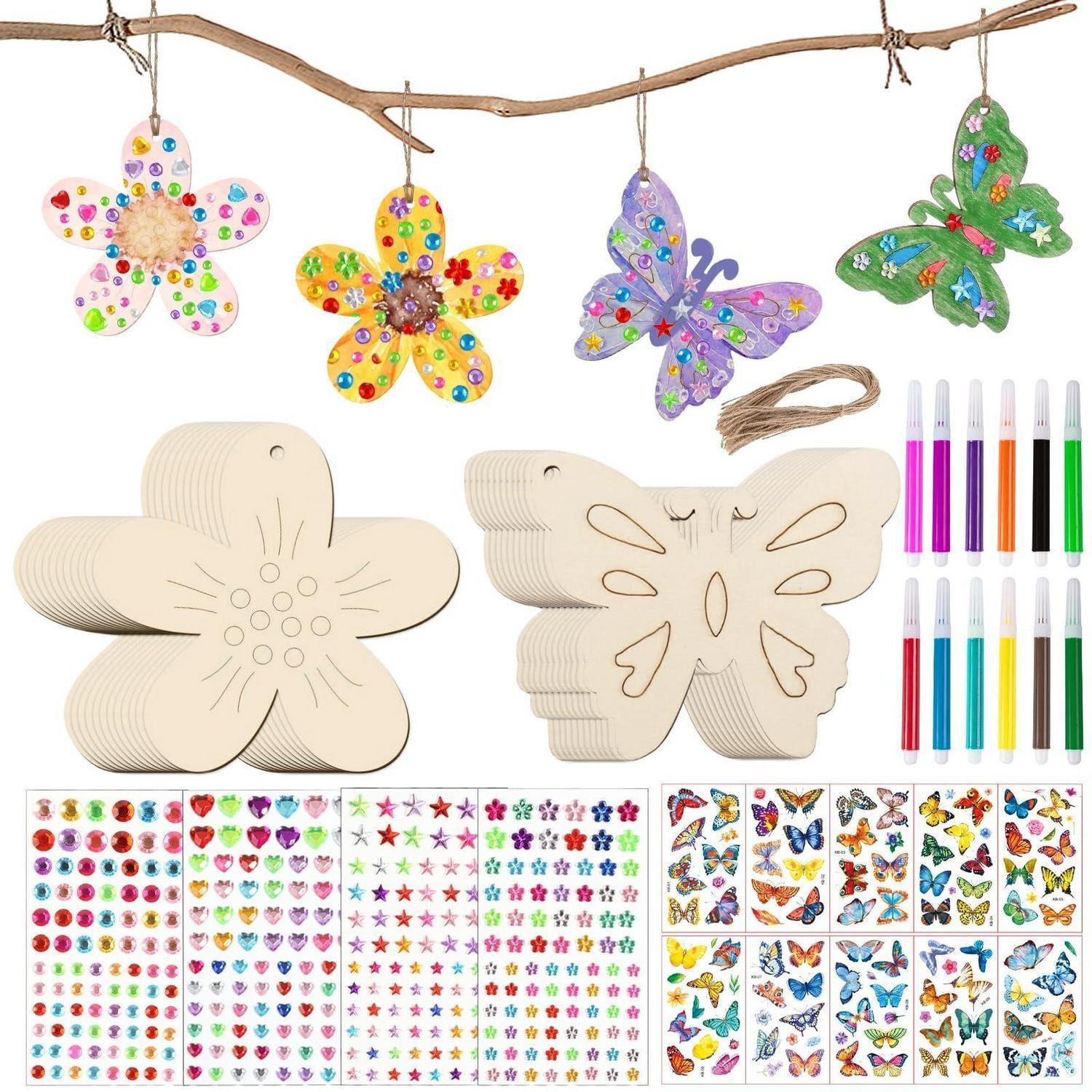 LuxusKollektion Kreativset Bastelset Kinder Schmetterling & Blume Holz 50tlg.