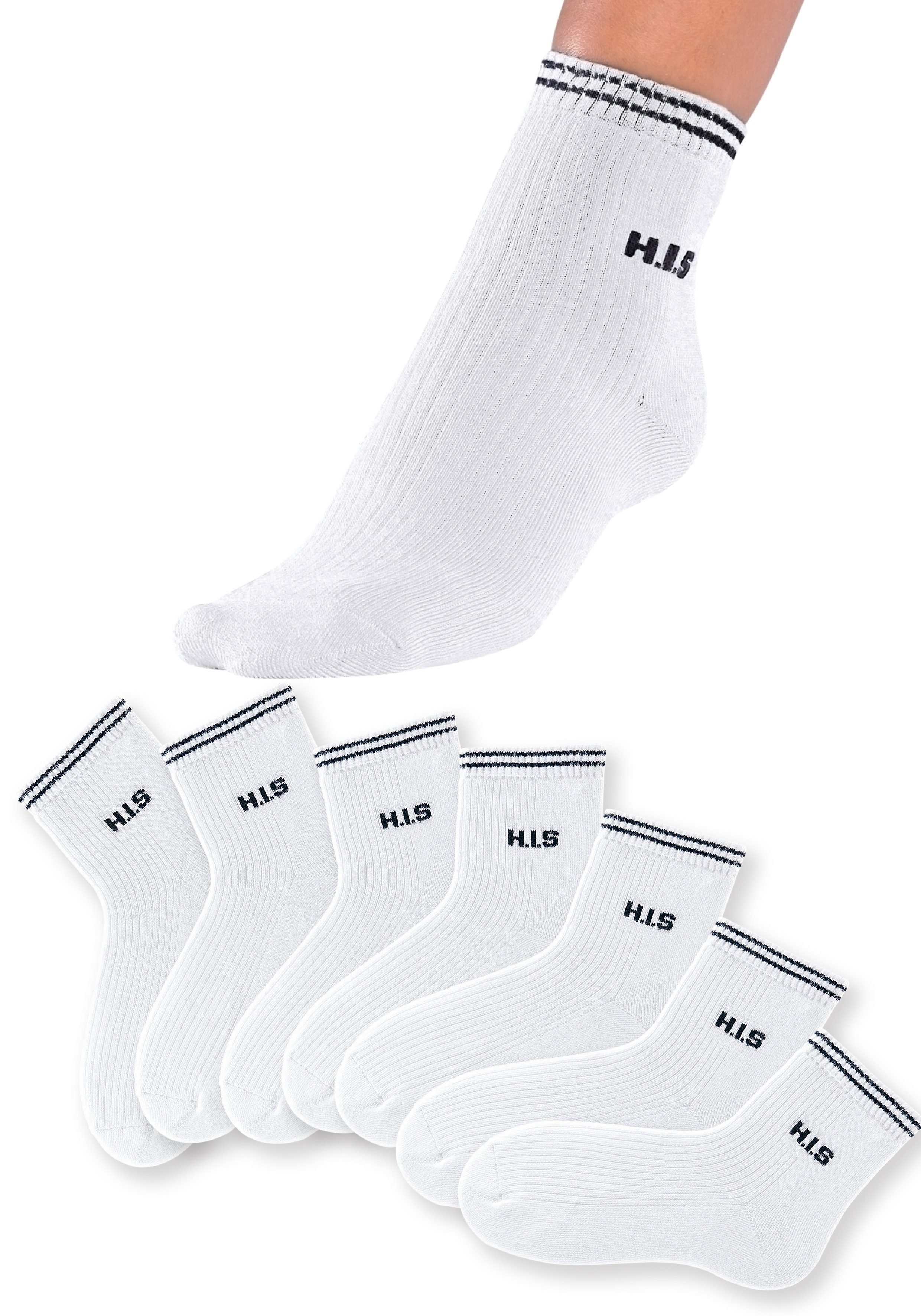 H.I.S Kurzsocken Damen Vollfrottee Socken mit Rippstruktur (Packung, 7-Paar) atmungsaktive Baumwolle