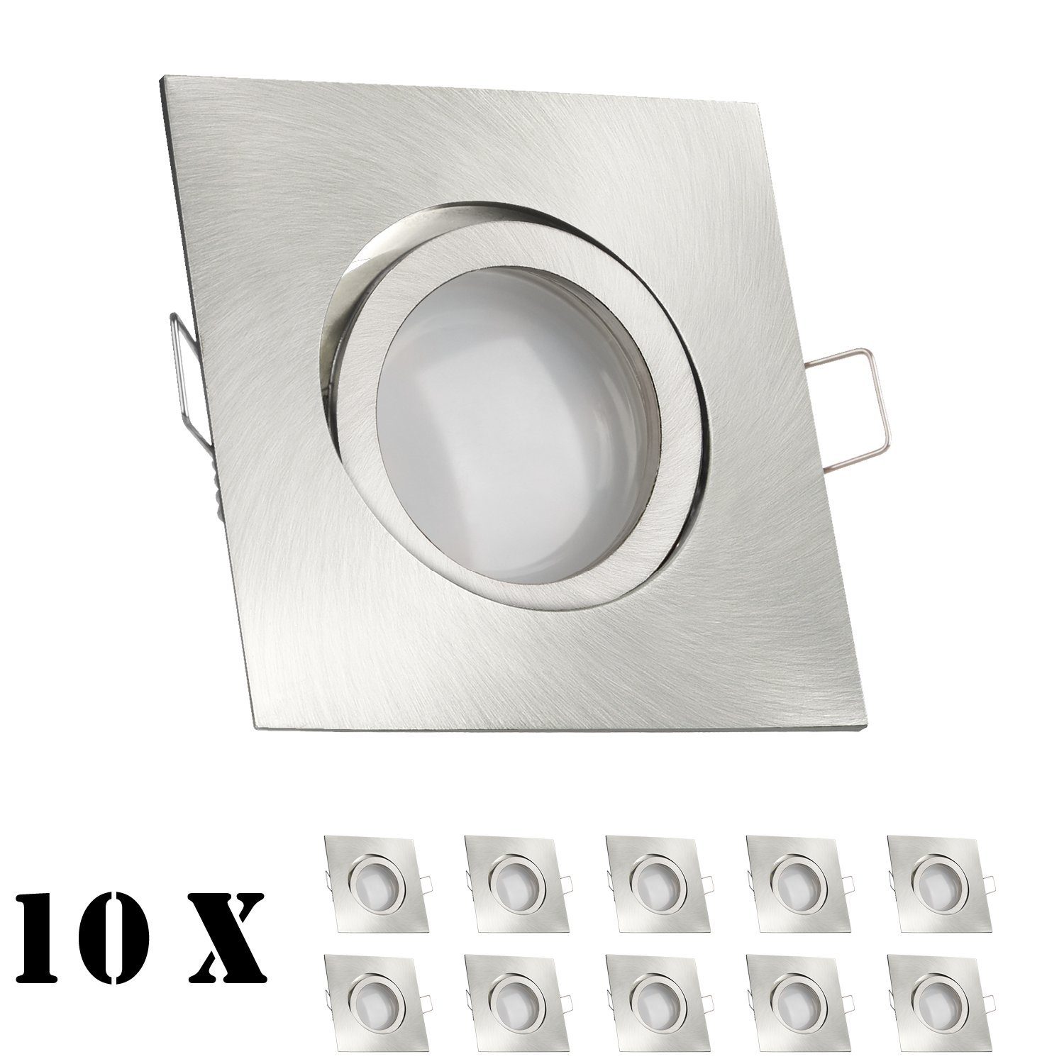 LEDANDO LED Einbaustrahler Markenstrahl Set mit LED 10er Silber gebürstet Einbaustrahler GU10 LED