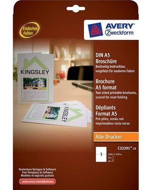 Avery Zweckform Notizblock 25x Karten Broschüre A5 Weiß Druck-Papier, Werbe-Flyer Blätter Expose für alle A4 Drucker