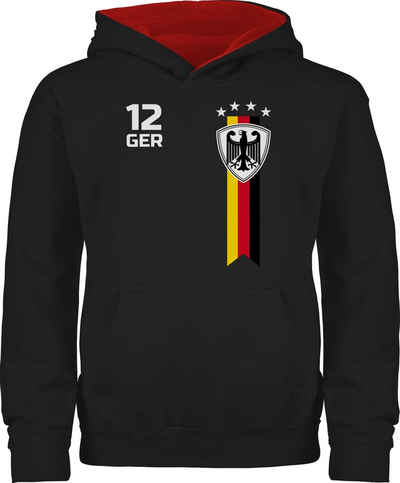 Shirtracer Hoodie »WM Fan Deutschland - Fussball EM 2024 Kinder - Kinder Hoodie Kontrast« hoodie kinder schwarz - pullover 134 junge - mädchenpullover 134/140