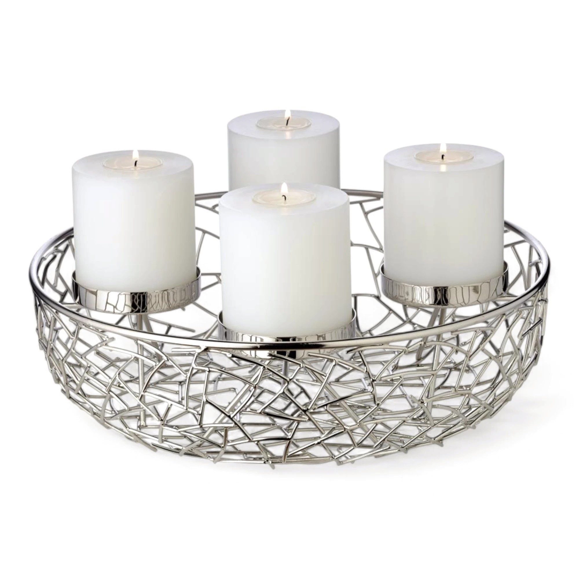 EDZARD Adventskranz Milano Ø 34 cm, Edelstahl vernickelt, für Kerzen Ø 8 cm, Ø 34 cm) Kerzenhalter für Stumpenkerzen
