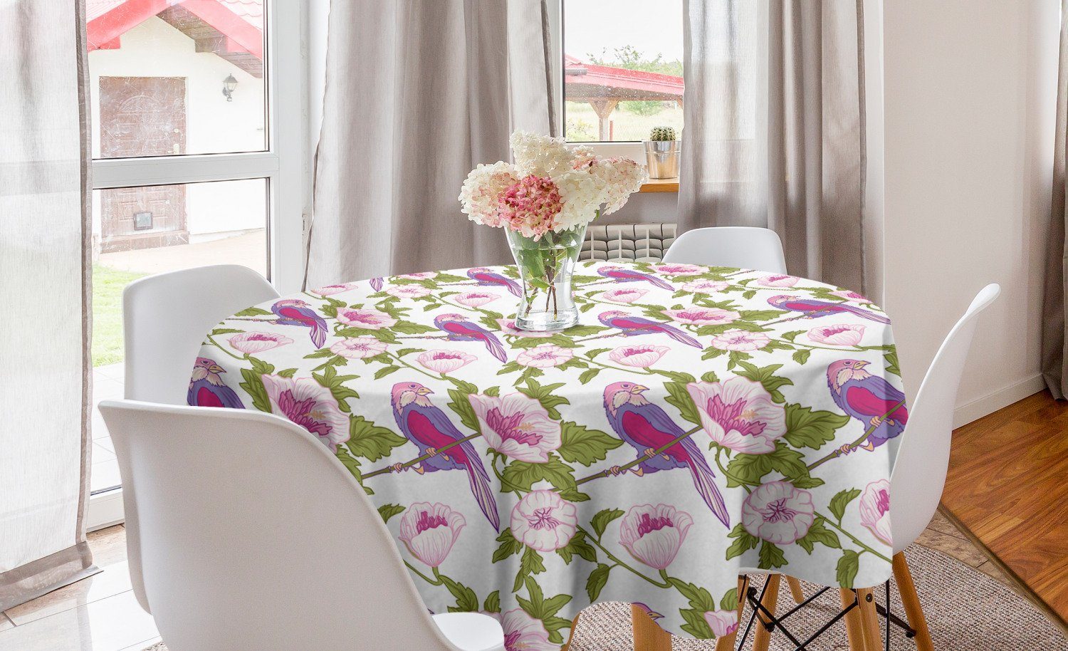 Abakuhaus Tischdecke Vogel Dekoration, Ast Natur Kreis Abdeckung für Baum Esszimmer Küche auf Tischdecke