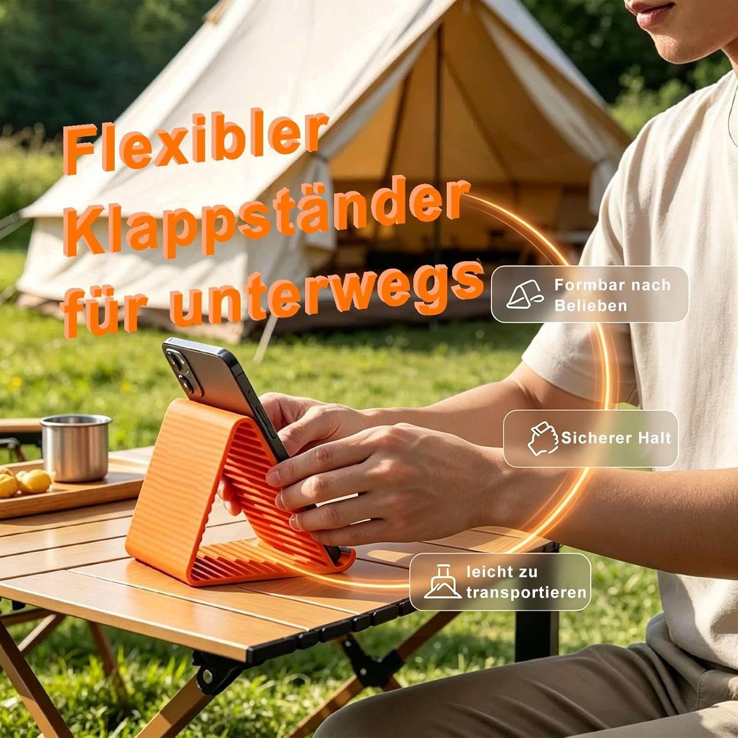 TUWENA Smartphone-Halterung Handy-Halterung, Rutschfester Mobilfunkhalte, Smartphone-Halterung, (Aluminiumkern, biegsam, faltbar, kratzschützend, universell kom – Bild 5 von 5
