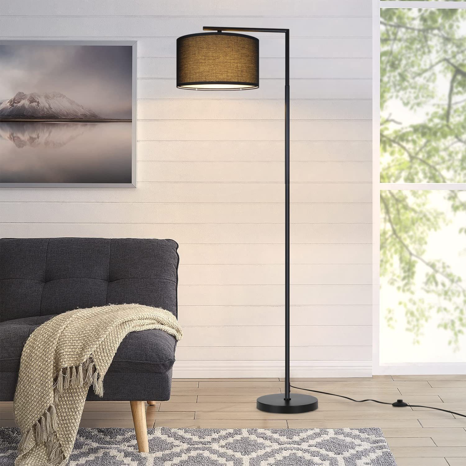 Nettlife Stehlampe Schwarz/Weiß Wohnzimmer Stoffschirm E27 günstig online kaufen