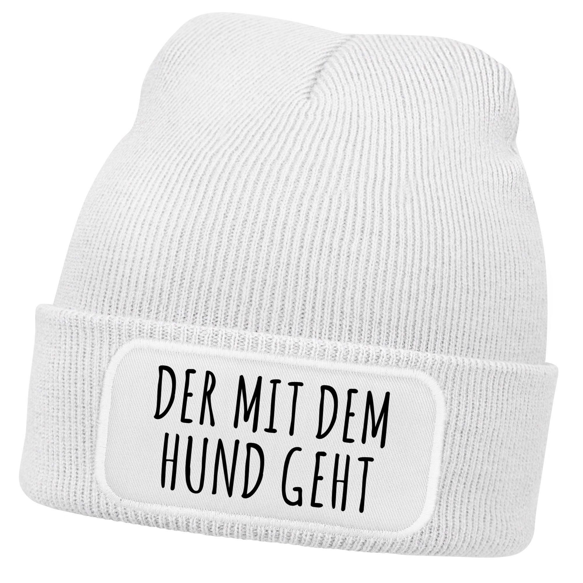 Strickmütze Herren Beanie mit Patch Strickmütze Gassi gehen Spruch Aufdruck