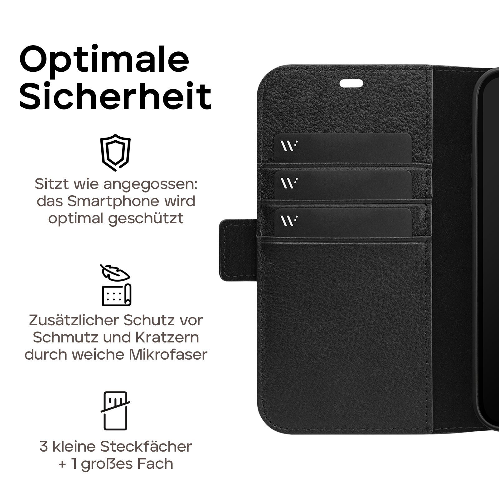 wiiuka Handyhülle suiit CARDS Hülle für iPhone 12 Pro Max, Klapphülle Handgefertigt - Italienisches Leder, Premium Case