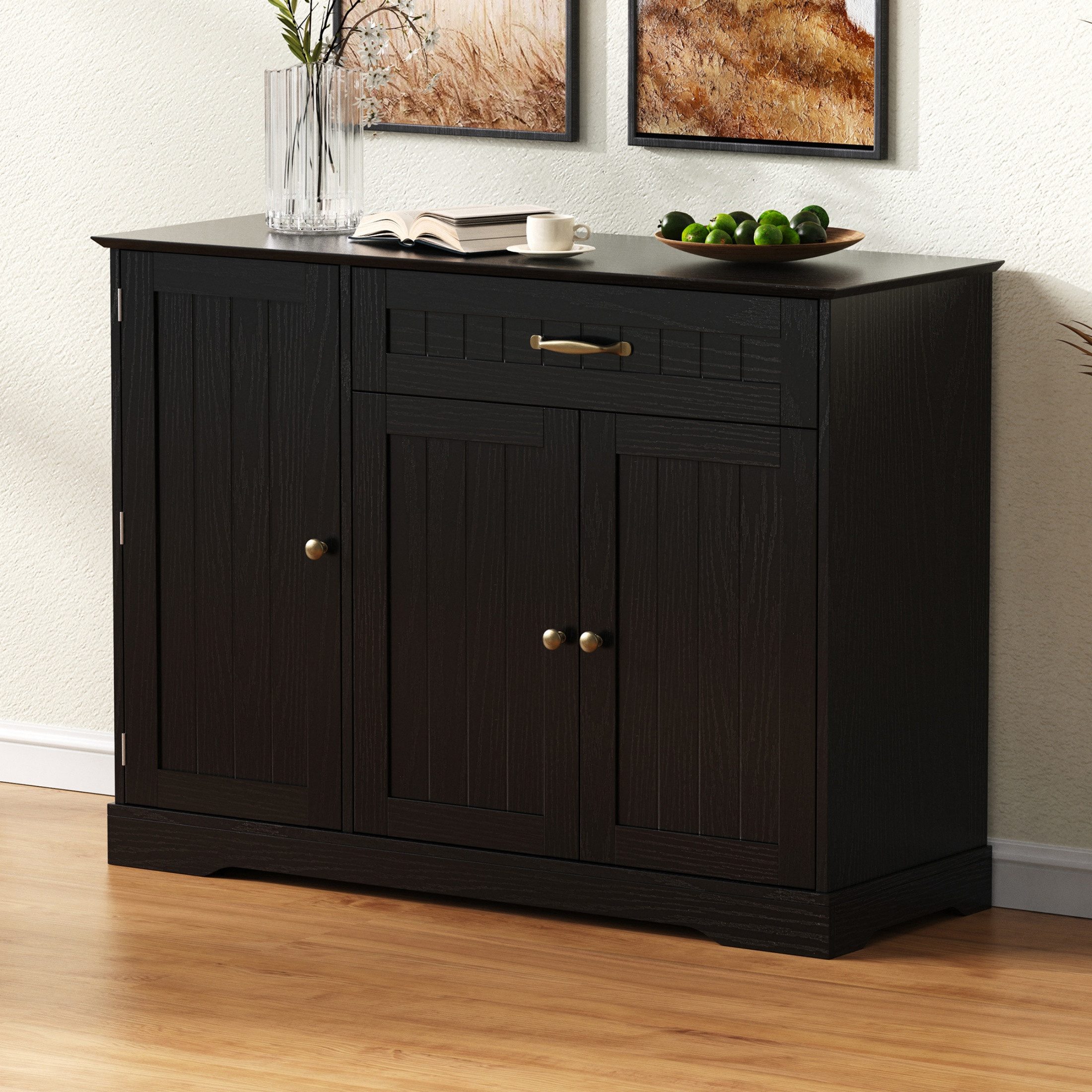 autolock Sideboard Kommode Buffetschrank mit Verstellbare Trennwand 3 Türen 1 Schublade, Modernes Anrichte Küchenschrank für Esszimmer, Wohnzimmer und Diele
